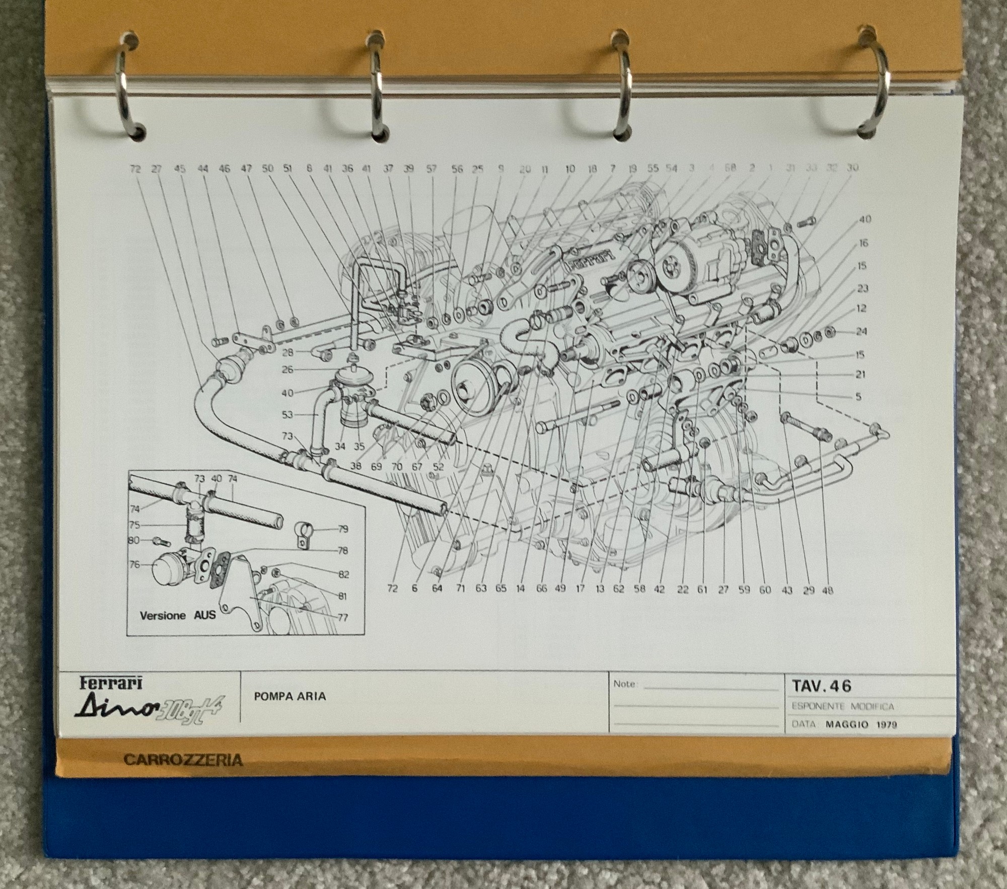 Ferrari Dino 308GT4 Parts Manual Edition 1979 réimpression Peigne Bound