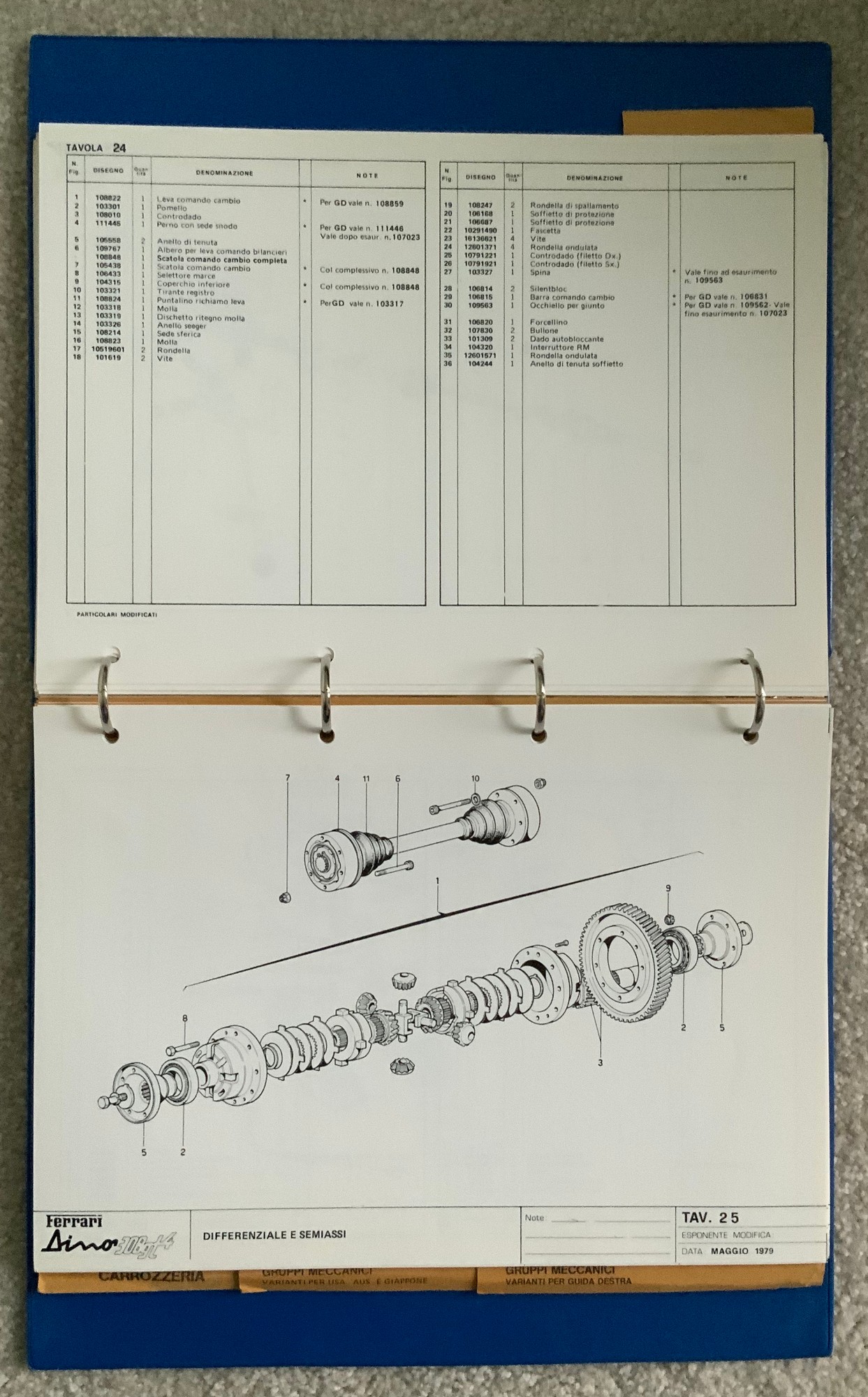 Ferrari Dino 308GT4 Parts Manual Edition 1979 réimpression Peigne Bound