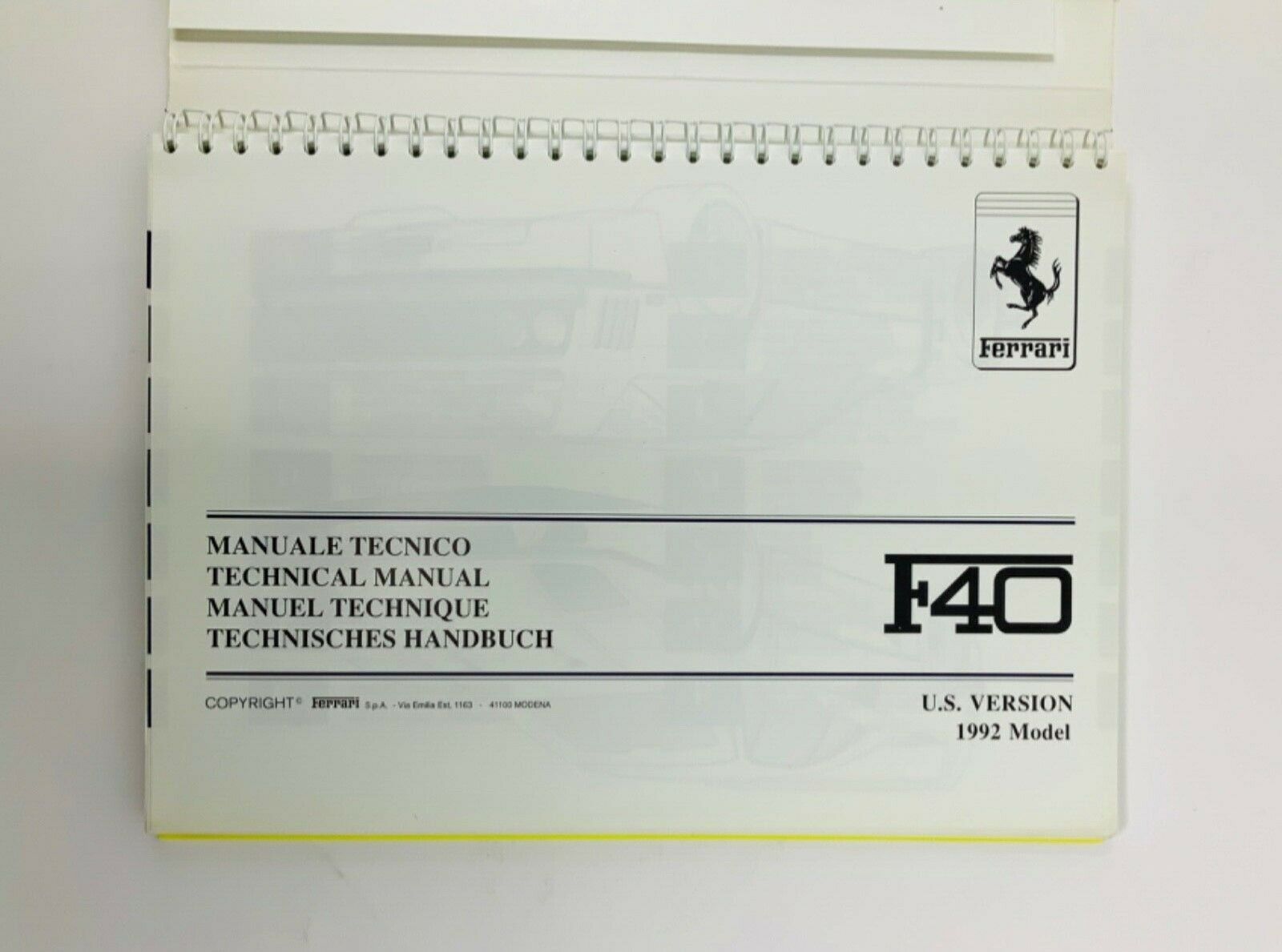 1992 Ferrari F40 Factory Original Technical User Owner's Manual, 660/91 | Ferrari Literature